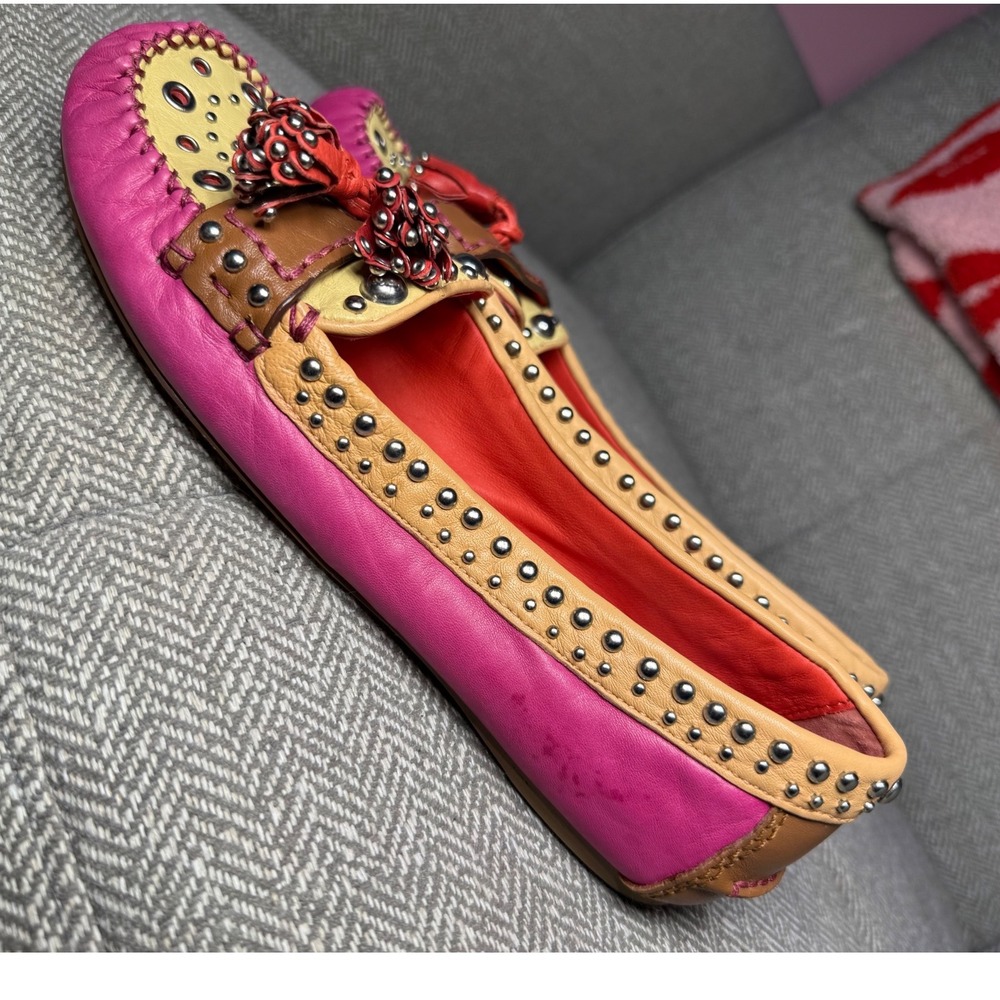 Sam Edelman Aurora Pink Tan Studded Leather Tassel‎ Loafers Moccasins Flats 8.5M - Picture 2 of 14